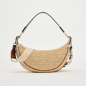 Zara Straw Half Moon Crossbody Bag